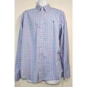 Ralph Lauren Button Down Shirt XL Blue Pink Green Plaid Pony Logo Cotton